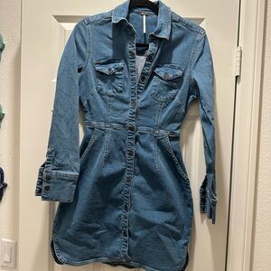 Free People Blue Long Sleeve Denim Dress